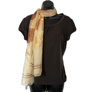 Regina Schrecker Rectangle Scarf Floral Tan Brown Sheer Vintage Retro Italian